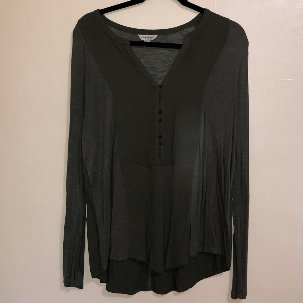 Lucky Brand Olive Green Henley Long Sleeve v-Neck Tunic - Women's XL